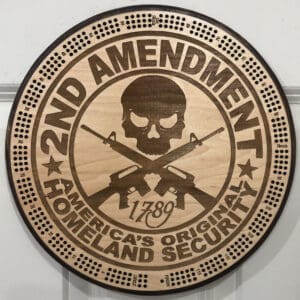 2nd Amendment Cribbage Board | 3-Track, 120-Point Round Game with Pegs & Cards