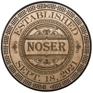 Custom Last Name Established Cribbage Board | 3-Track, 120-Point Round Game with Pegs & Cards