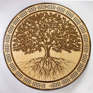 Tree Of Life Cribbage Board | 3-Track, 120-Point Round Game with Pegs & Cards
