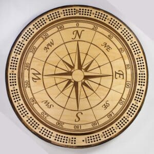 Rosette Compass Cribbage Board | 3-Track, 120-Point Round Game with Pegs & Cards
