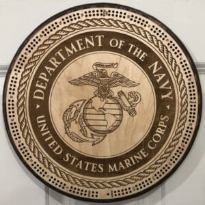 US Marine Corps Cribbage Board | 3-Track, 120-Point Round Game with Pegs & Cards