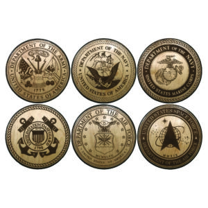 18in 6pc. Official United States Military  Branch Emblem Plaque Set (Dark Backer)