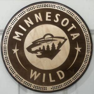 MN WILD Hockey Cribbage Board | 3-Track, 120-Point Round Game with Pegs & Cards