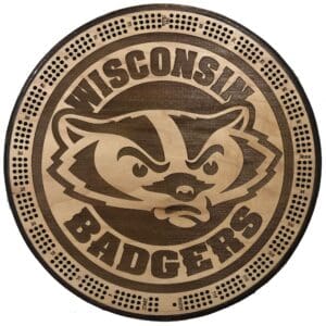Bucky Badger Head Cribbage Board | 3-Track, 120-Point Round Game with Pegs & Cards