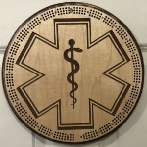 Caduceus Snake, First Responder, Medical Cribbage Board | 3-Track, 120-Point Round Game with Pegs & Cards