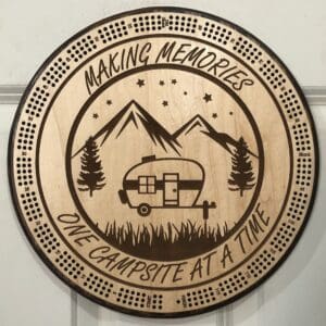 Making Memories One Campsite at a Time Cribbage Board | 3-Track, 120-Point Round Game with Pegs & Cards