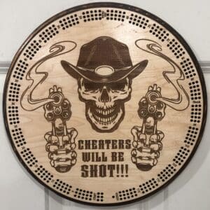 Cheaters Will Be Shot Cribbage Board | 3-Track, 120-Point Round Game with Pegs & Cards