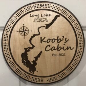 CUSTOM Lake Cribbage Board | 3-Track, 120-Point Round Game with Pegs & Cards