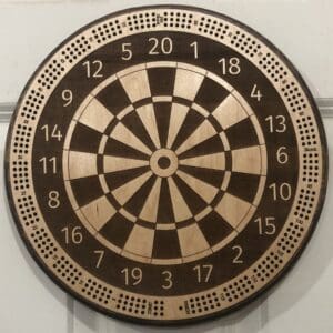Dart Board Design Cribbage Board | 3-Track, 120-Point Round Game with Pegs & Cards