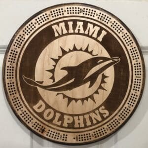Miami Dolphins Cribbage Board | 3-Track, 120-Point Round Game with Pegs & Cards