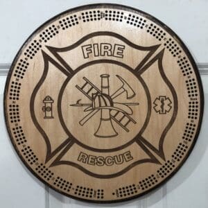 Fire Dept, EMT, First Responders, Rescue Cribbage Board | 3-Track, 120-Point Round Game with Pegs & Cards