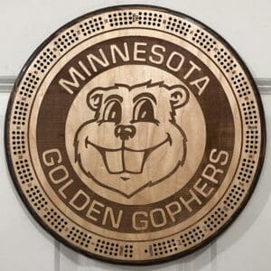 U of M Golden Gophers Goldie Head Cribbage Board | 3-Track, 120-Point Round Game with Pegs & Cards