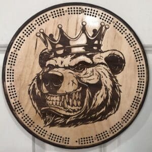 King Bear Cribbage Board | 3-Track, 120-Point Round Game with Pegs & Cards