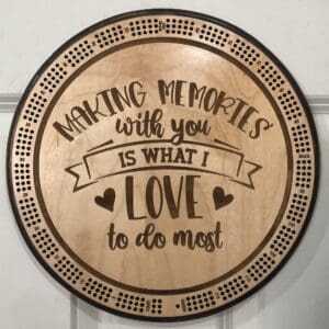 "Making Memories with You" Cribbage Board | 3-Track, 120-Point Round Game with Pegs & Cards