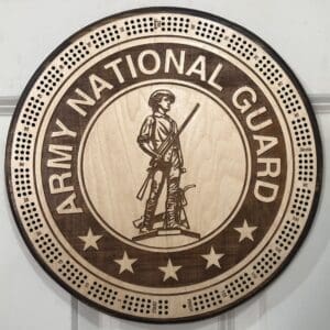 Army National Guard Cribbage Board | 3-Track, 120-Point Round Game with Pegs & Cards