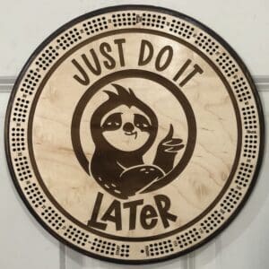 "Just Do It Later" Cute Sloth Funny Cribbage Board | 3-Track, 120-Point Round Game with Pegs & Cards