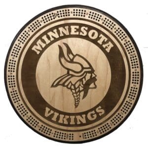 MN Vikings Cribbage Board | 3-Track, 120-Point Round Game with Pegs & Cards