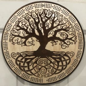Whimsical Celtic Tree of Life Cribbage Board | 3-Track, 120-Point Round Game with Pegs & Cards