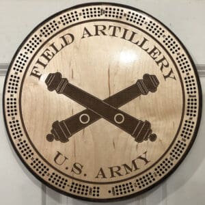 Army Field Artillery Cribbage Board | 3-Track, 120-Point Round Game with Pegs & Cards