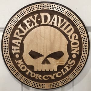 Harley Skull Cribbage Board | 3-Track, 120-Point Round Game with Pegs & Cards