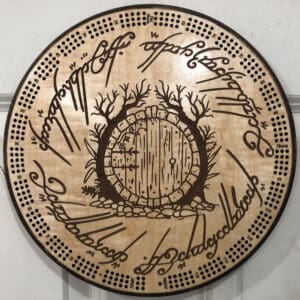 LOTR Bag End Door Cribbage Board | 3-Track, 120-Point Round Game with Pegs & Cards