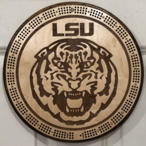 LSU Tigers Cribbage Board | 3-Track, 120-Point Round Game with Pegs & Cards