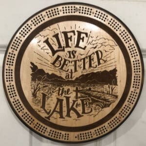 "Life is Better at the Lake" Cribbage Board | 3-Track, 120-Point Round Game with Pegs & Cards