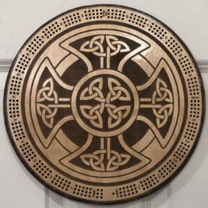 Maltese Celtic Cross Cribbage Board | 3-Track, 120-Point Round Game with Pegs & Cards