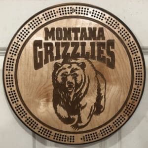 Montana Grizzlies Cribbage Board | 3-Track, 120-Point Round Game with Pegs & Cards