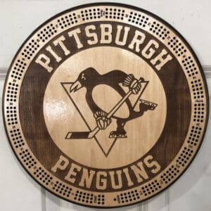 Pittsburgh Penguins Cribbage Board | 3-Track, 120-Point Round Game with Pegs & Cards
