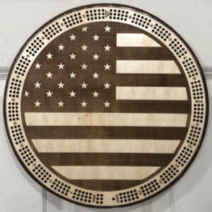 US Flag Cribbage Board | 3-Track, 120-Point Round Game with Pegs & Cards