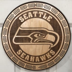Seattle Seahawks Cribbage Board | 3-Track, 120-Point Round Game with Pegs & Cards