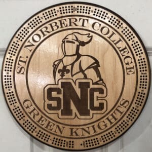 St. Norbert Cribbage Board | 3-Track, 120-Point Round Game with Pegs & Cards