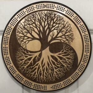 Tree of Life Yin-Yang Cribbage Board | 3-Track, 120-Point Round Game with Pegs & Cards