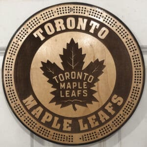 Toronto Maple Leafs Cribbage Board | 3-Track, 120-Point Round Game with Pegs & Cards