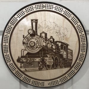 Steam Engine Cribbage Board | 3-Track, 120-Point Round Game with Pegs & Cards