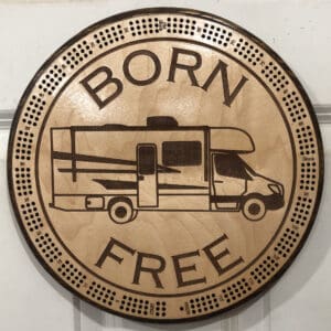 Born Free Camper Cribbage Board | 3-Track, 120-Point Round Game with Pegs & Cards