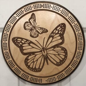 Monarch Butterfly Cribbage Board | 3-Track, 120-Point Round Game with Pegs & Cards