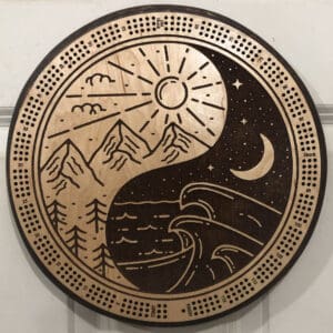 Day and Night Yin-Yang Cribbage Board Cribbage Board | 3-Track, 120-Point Round Game with Pegs & Cards