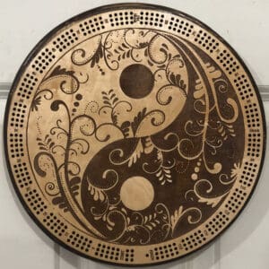 Frilly Yin-Yang Cribbage Board | 3-Track, 120-Point Round Game with Pegs & Cards