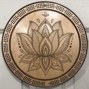 Lotus Cribbage Board | 3-Track, 120-Point Round Game with Pegs & Cards