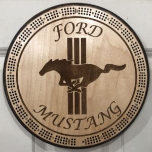 Ford Mustang Cribbage Board | 3-Track, 120-Point Round Game with Pegs & Cards