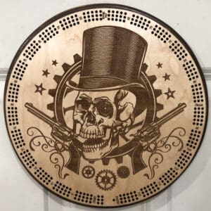 Steam Punk Skull Cribbage Board | 3-Track, 120-Point Round Game with Pegs & Cards