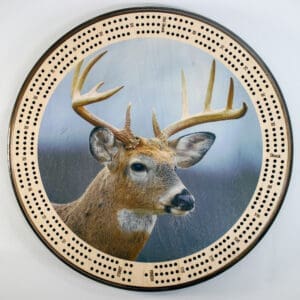 10 Point Buck Cribbage Board | 3-Track, 120-Point Round Game with Pegs & Cards