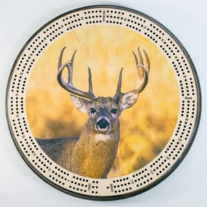 10 Point Buck in Golden Field Cribbage Board | 3-Track, 120-Point Round Game with Pegs & Cards