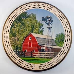 Classic Barn Windmill Cribbage Board | 3-Track, 120-Point Round Game with Pegs & Cards
