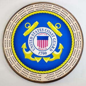 Coast Guard Full Color Cribbage Board | 3-Track, 120-Point Round Game with Pegs & Cards
