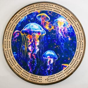 Cosmic Jellyfish Cribbage Board | 3-Track, 120-Point Round Game with Pegs & Cards