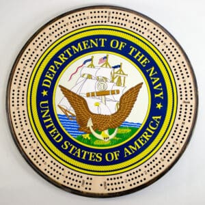 Navy Full Color Cribbage Board | 3-Track, 120-Point Round Game with Pegs & Cards