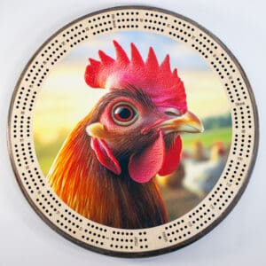 Sunrise Rooster Cribbage Board | 3-Track, 120-Point Round Game with Pegs & Cards